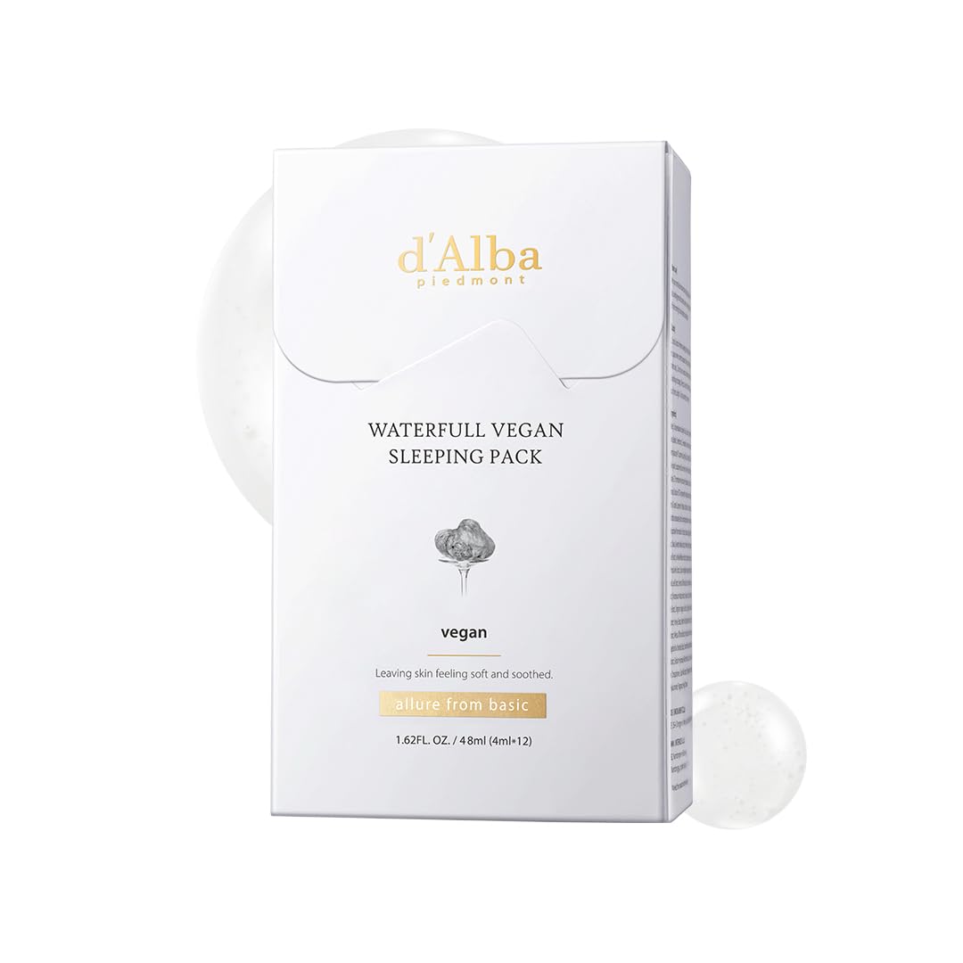 d'alba Piedmont Italian White Truffle Waterfull Vegan Sleeping Pack, non wash-off overnight serum mask for dry and sensitive skin, Korean Skin Care (4ml x 12ea)