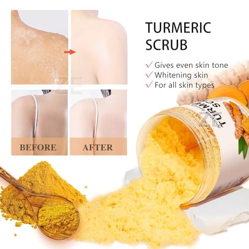 350g Turmeric Body Scrub, Large-Capacity Vitamin C Scrub, Turmeric Body Exfoliator Scrub, Dead Skin Remover for Body, Exfoliating Face Scrub, Deep Cleansing, Remove Dead Skin Improve Dark Spots Acne - Image 6