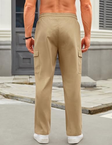 COOFANDY Mens Casual Cargo Pants Relaxed Fit Outdoor Hiking Pants Cotton Drawstring Sweatpants with Pockets3