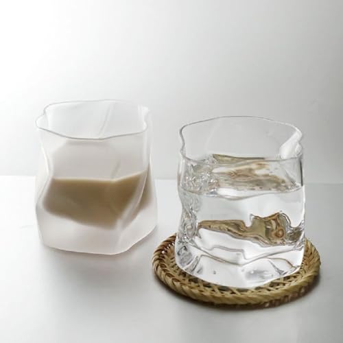 Image of foresta 300 ml Crumple Paper Style Whisky Glass, Set of 2, Whisky Tumbler, Drinking Bourbon, Clear Wine Glass, for Bar, Pub, Club, Restaurant, Home Use, Summer Drinkware Accessories (2)