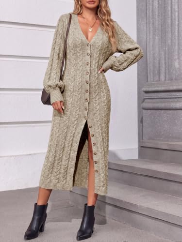 Image of Saodimallsu Womens Long Duster Cardigans Button Down Maxi Sweater Dress