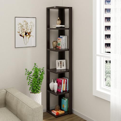 Image of BLUEWUD Albert Engineered Wood Wall Decor Floating Shelf Display Rack Decorative Hall Decor for Living Room Home Furniture, 6 Shelves (Wenge)