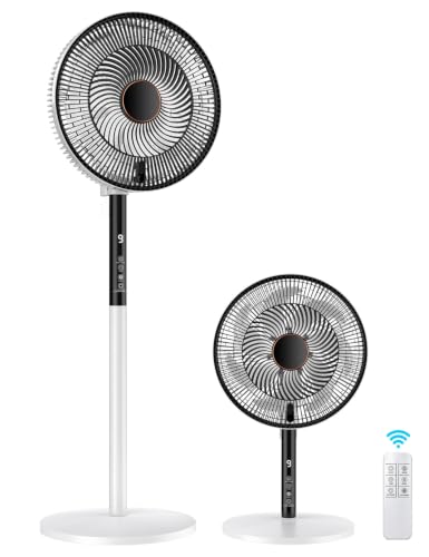 Rintea Ventilatore a Piantana, 22W, 9 Velocità Ventilatore Silenzioso con Telecomando,Oscillazione 90°, 4 Modalità, Flusso d'Aria Potente, Altezza Regolabile, Ideale per Casa e Ufficio