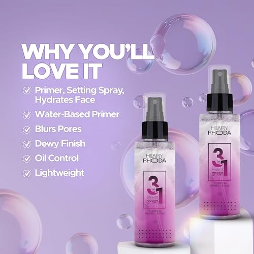 Image of Hilary Rhoda 3-in-1 Primer Spray | Hydrating Face Mist | Makeup Primer & Setting Spray | Oil Control Formula | Pore Blurring | Dewy Long Lasting Finish | For All Skin Types - 120ml