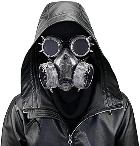 Retro Steampunk Gas Mask with Goggles Glasses,Metal Rivets Anti-Fog Haze Mask