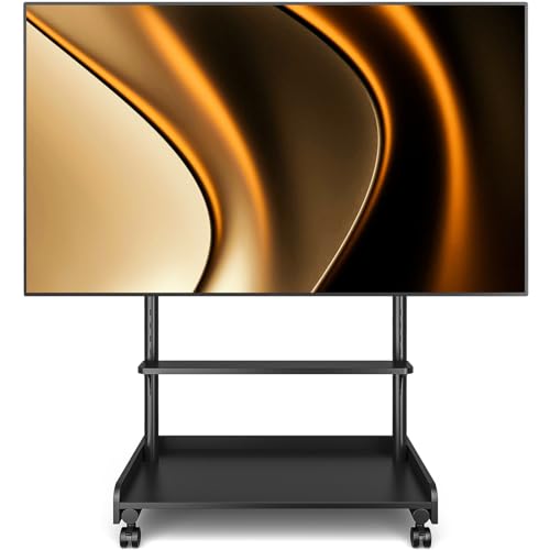 TVON Support TV sur Pied pour Téléviseur de 40-86 Pouce Ecran LED LCD Plasma, Support TV roulettes avec Socle en Bois Réglable en Hauteur Chariot TV avec...