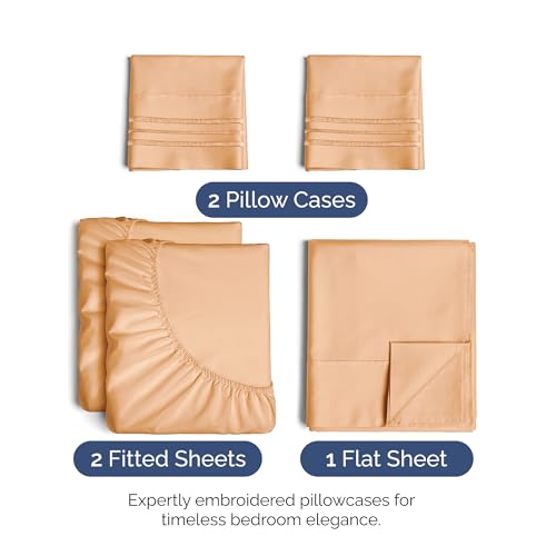 Image of Split King Size 5 Piece Sheet Set - Ultra Soft & Cooling Bed Sheets - Peach | Fits 8 Inch to 16 inch Mattress, Wrinkle Free & Fade Resistant with Deep Pockets, Breathable, Comfy Hotel Luxury Bedding
