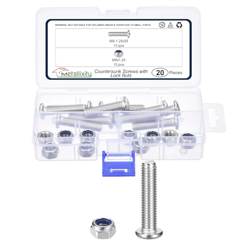 METALLIXITY Furniture Connector Bolt Nut(M8-1.25x35) 20Pcs, Silver Tone, 304 Stainless Steel Hex Socket Furniture Bolts Screws - for Furniture Woodworking Project, Silver Tone