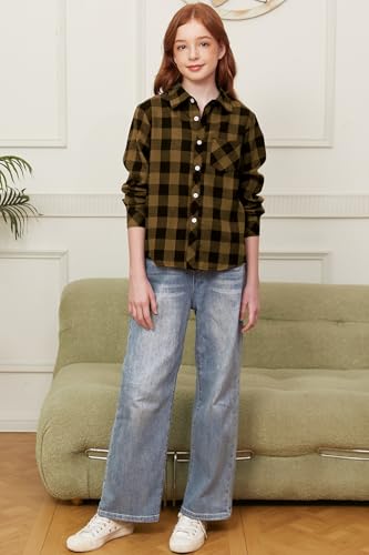 Image of SANGTREE Women and Girls Long Sleeve Flannel Casual Button Down Plaid Shirt