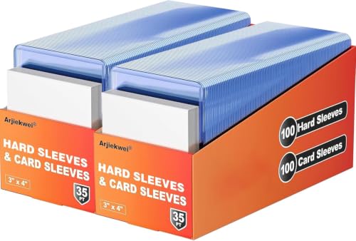 Card Sleeves Hard Plastic Arjiekwei 3X 4 Baseball Cards Protectors Plastic Trading Card Holder for Trading Sports Baseball Football Game Cards (200 Hard Sleeve + 200 Soft Sleeves)