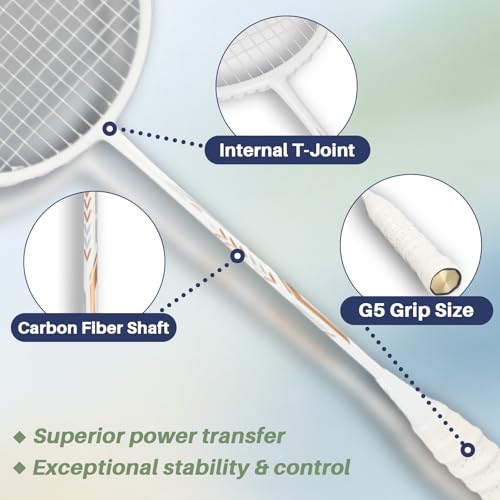 Image of Badminton Rackets Set, Professional Badminton Racquets Lightweight (4U), 4-Pack /2-Pack Carbon Fiber, 3 Feather Shuttlecocks, with Protect Case & Overgrip, for Beginners, Advanced Players