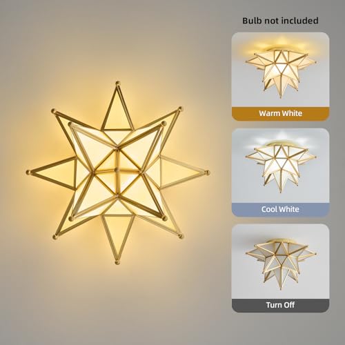 Image of Moravian Star Ceiling Light - 12.7 inch Brass & Frosted Milk Glass, Gold