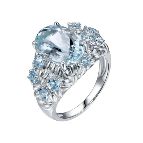 Bague topaze bleue homme femme anneau rétro mariage et soirée