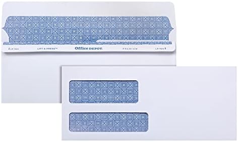 Office Depot 100% Recycled Lift Press(TM) Double-Window Envelopes, #9 (3 7/8in. x 8 7/8in.), White, Pack Of 500, 76169