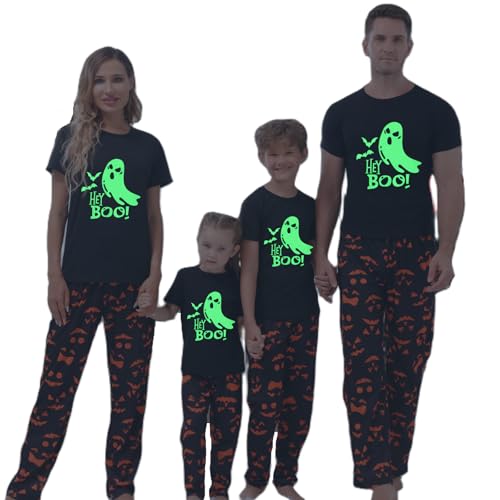 Muineobuka Family Halloween Pajamas Matching Sets Glow In The Dark Ghost Print PJs Outfits Loungewear Sleepwear