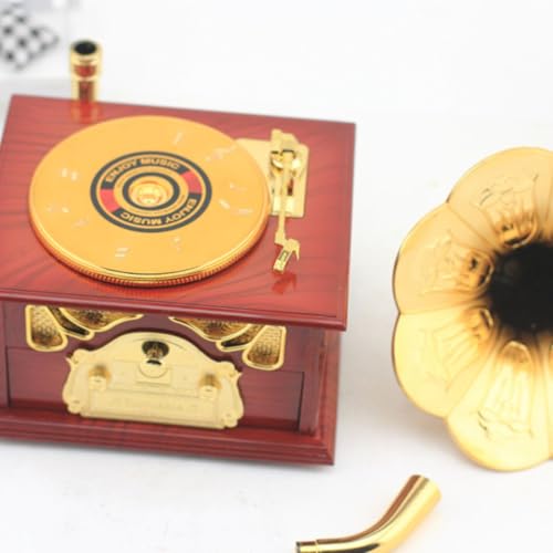 Amosfun レトロな蓄音機型オルゴール 回転式収納ボックス付き プラ製デスクトップ装飾品 ホームやオフィスのインテリアに最適 や彼女への贈り物にも [2]