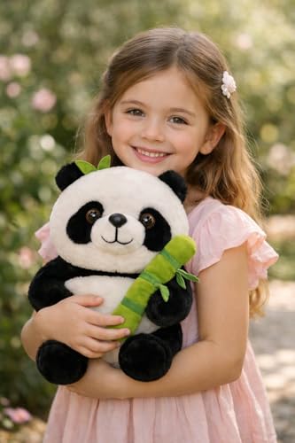 Image of Soft Stuffed Bamboo Panda 28 cm Teddy Bear Stuffed Panda with Bamboo Pillow Tube Ideal for Unisex Kids Birthday Gift for Girls and Boys (Black,White)