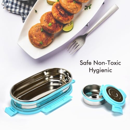 Image of Stainless Steel Lunch Box with Small Snack Container | Airtight Leakproof Tiffin Box for Kids, Boys, Girls, School Lunch, Travel & Everyday Meals
