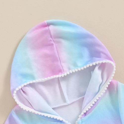Girls Gradient Color Swim Cover Up One Piece Swimsuit Tie Dye Zip Short Sleeve Ruffle Hooded Terry Coverup Swimwear3