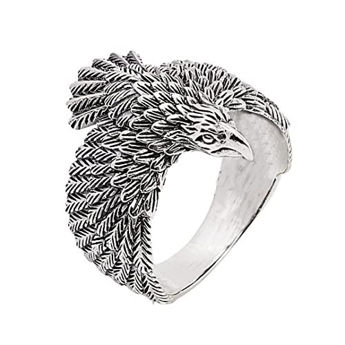 TreasureBay Anillo de cuervo para hombre de plata de ley 925 con cuervo nórdico en vuelo Viking talla P/R/T/W/Y/Z, Plata de ley Cover