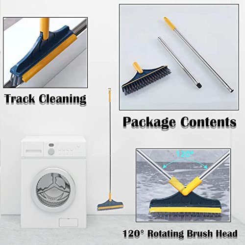 Image of 2-in-1 Toilet & Tile Cleaning Brush with Wiper - 120 Rotating Floor Scrub Brush with Long Handle for Bathroom, Kitchen & Home - Multipurpose Bathroom Cleaner Brush (Pack of 1) (2 in 1)