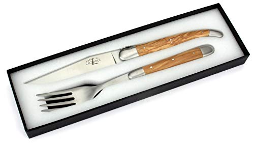 Forge De Laguiole 2er Set Steakmesser – Griff Aus Olivenholz, Klinge 11,5 Cm, Edle Tafelmesser