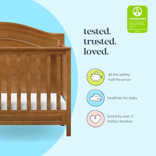 Image of Davinci Charlie 4-in-1 Convertible Crib, GREENGUARD Certified, Chestnut | Converts to Toddler Bed, Daybed, Full-Size Bed, 4 Adjustable Mattress Heights, Conversion Kits Sold Separately, Easy Assembly