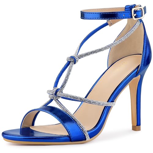 Allegra K Allegra K Women's Rhinestone Knot Strap Stiletto Deep Blue Heels Sandals 7.5 M US