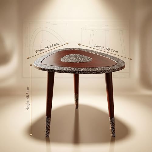 Image of Arvix Store Wooden Coffee Table with Engineered Wood Top- Solid Mango Wood Legs & Antique Aluminium Design- Perfect for Living Room & Home and Office Decor (Triangle)