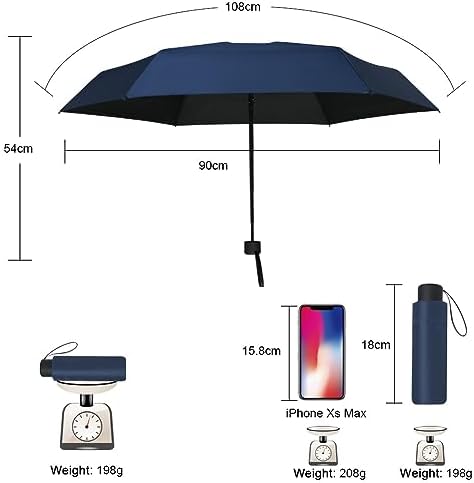 Vicloon Mini parasol, 6 żeberek składany parasol podróżny parasol, materiał 210T i aluminiowy stojak, parasol na słońce i deszcz, wiatroszczelny parasol UV, lekki kompaktowy parasol kieszonkowy-czarny