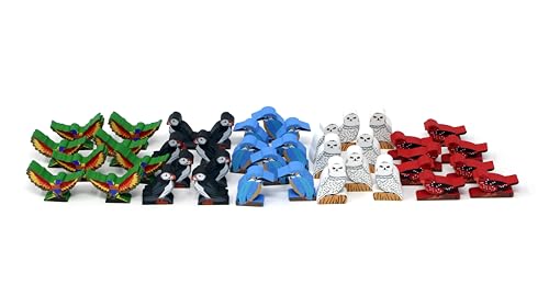 Meeple Source Easy-Pack of Painted Wood Bird Action Markers for Wingspan, Set C, 40 Pieces