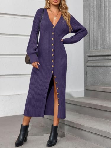 Image of Saodimallsu Womens Long Duster Cardigans Button Down Maxi Sweater Dress