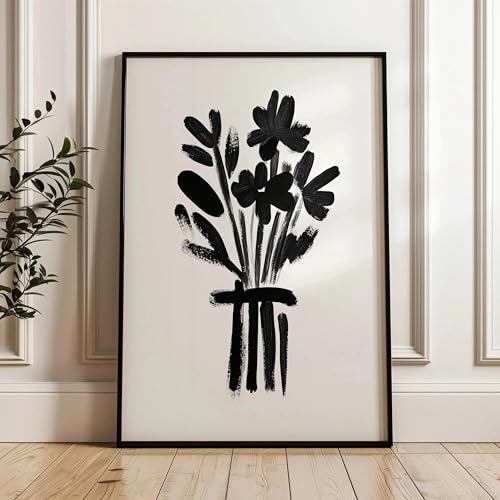 Affiche Bouquet Café Cadre Salon Déco Noir et Blanc Moderne