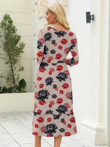 Image of Heymoments Women's Casual Dress Crewneck A line Tiered Flowy Loose Beach Travel Long Dresses with Pockets