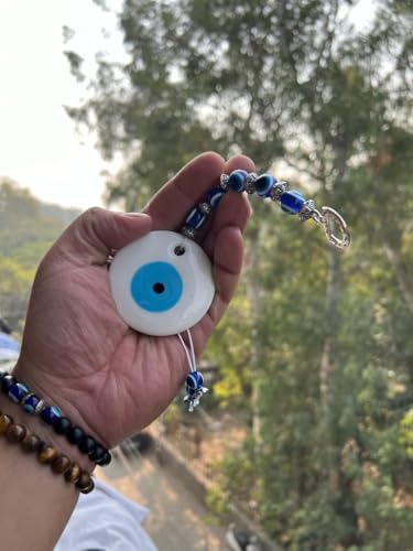 Image of BLUE BEADS Turkish Feng Shui Vastu Blue Glass Evil Eye Hanging /Door Hanging Nazar Batu for Protection and Good Luck - Perfect for Gifting Home or Office (White Evil Eye)