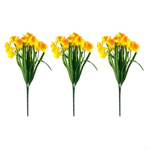 Artificial Daffodil Flowers, 3Pcs 35Cm Realistic Daffodil Fl