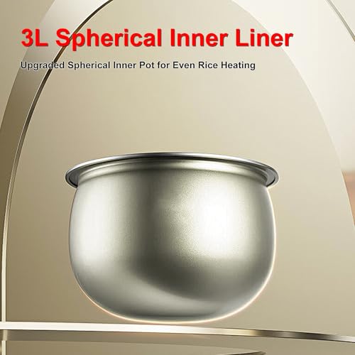 Image of 3L Smart Rice Cooker, 6-Cup Uncooked, Fuzzy Logic, Stainless steel spherical inner pot with non-stick ceramic glaze coating, Keep Warm, Cream White