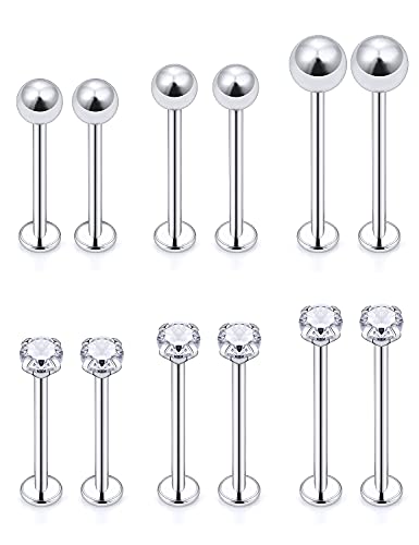 Ftovosyo 12Pcs 14G 16G Cheek Piercing Jewelry Stainless Steel Dimple Rings Labret Long Tongue Barbell Body Piercing Jewelry for Women Men Bar Length 14mm-19mm