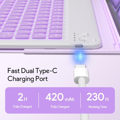Image of YBING for iPad Air 13 Inch & Pro 12.9 Case with Keyboard - Mouse, 7 Colors Backlit Detachable Keyboard and 360 Rotating Cover for iPad Pro 12.9 (6th, 5th, 4th, 3rd gen), Air 13 M4 /M3 /M2 (Purple)
