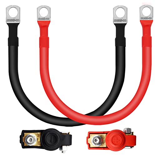 2x Batteriekabel 6AWG 70cm - Rot & Schwarz Mit Ringösen Für Auto, Boot, Golfwagen (14mm² Kupfer)