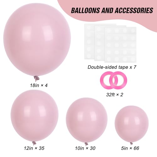 Image of RUBFAC Dusty Pink Balloons 129pcs Different Sizes Pack of 18 12 10 5 Inch, Latex Boho Blush Pink Balloon Garland Arch Kit for Baby Shower Engagement Bachelorette Wedding Birthday Party Decorations