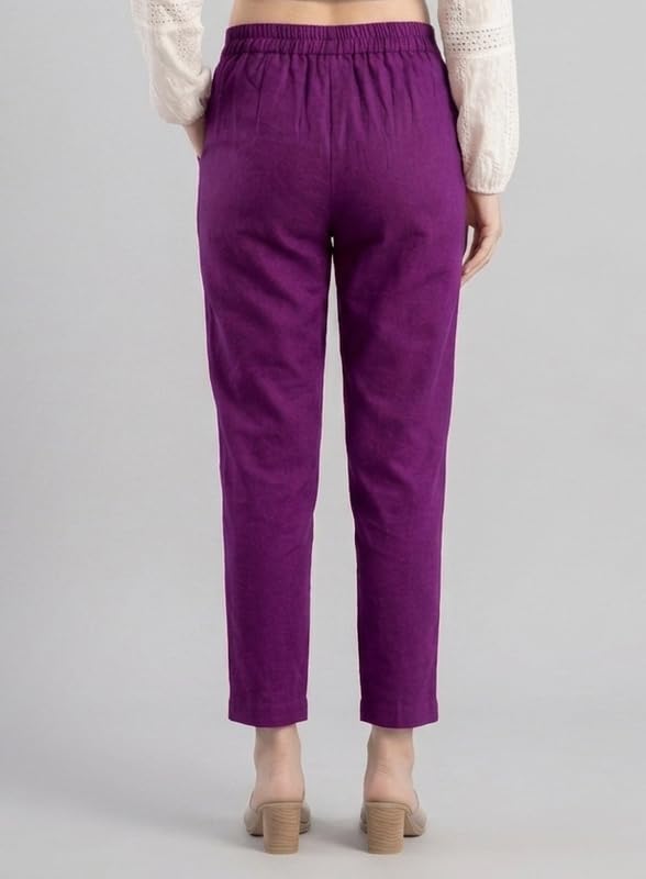 Image of Solid Cotton Woman Trousers Pants Regular Fit Kurti Pant with Drawstring Daily Office Formal Casual Use