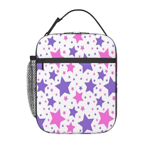 ポータブル断熱ランチバッグ。防水性と漏れ防止性を備え、スタイリッシュで丈夫。仕事、学校、アウトドア活動に最適です。男性にも女性にも適しています。(抽象的なシームレスな星柄ベクター01アート背景背景漫画)