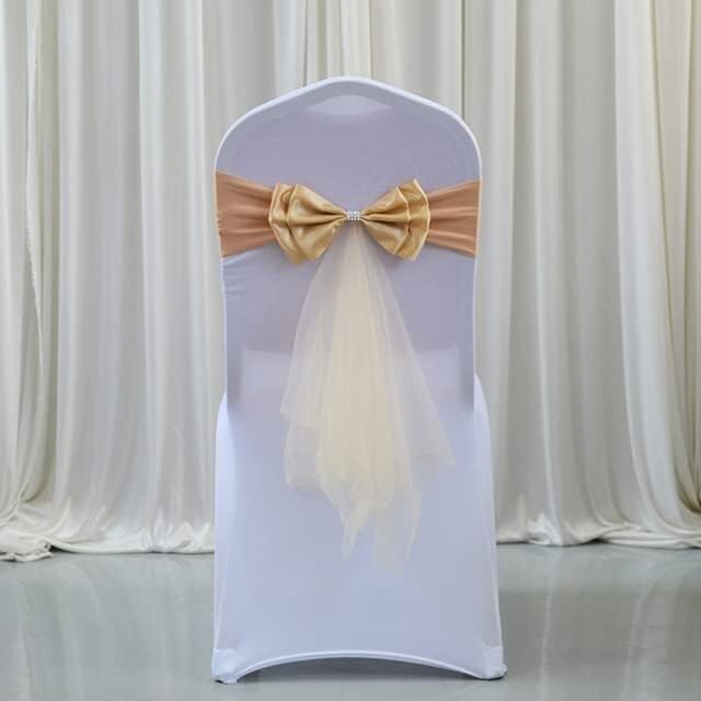 Écharpes de chaise dorées pour sublimer vos tables de banquet et buffets de fête