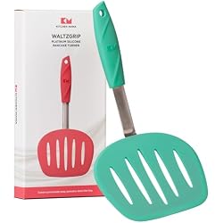 ملعقة فطائر سيليكون بلاتينية من Kitchen Mama WaltzGrip: مرنة مقاومة للحرارة، قلب من الفولاذ المقاوم للصدأ، غير لاصقة، آمنة للغسل في غسالة الأطباق، زعنفة – أواني طهي مثالية للمطبخ للبيض والأسماك واللحوم (اللون الأزرق المخضر)