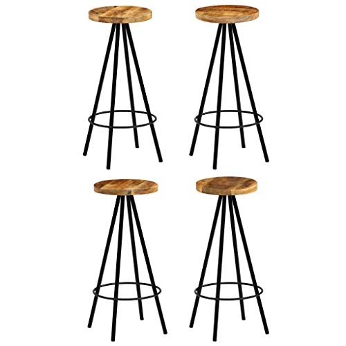 Iiaky Taburetes de Cocina 4 Unidades Madera Maciza de Mango Bancos Altos para Cocina