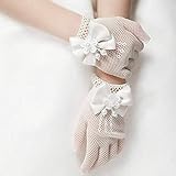 Loe 1 Paar weiße Spitze Faux Fischnetz Kommunion Blume Handschuhe Kinder Hochzeits Kleid Handschuhe Weiße Weibliche Kinder Mesh Elastische Handschuhe Perle Handschuhe Fünf-Finger-Kurzwackler Zubehör P