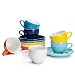 Sweese 402.002 Espresso Cups with Saucers, 4 Ounce Demitasse Cups, Perfect for Single or Double Espresso, Cappuccino, Latte and Tea - Set of 6, Hot Assorted Colors