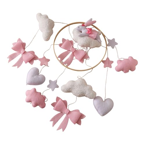 Cuna móvil para bebé, con conejito y lazo, juguete sensorial giratorio para niñas y, juguete calmante bohemio para habitación infantil y sala de estar