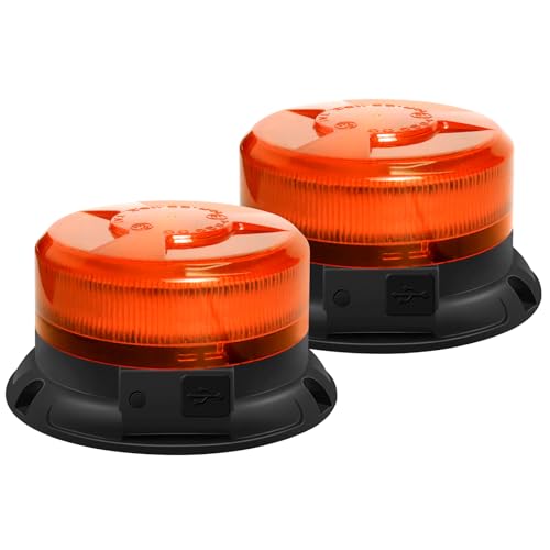 Dinfu 2 x rotativo led bateria, 12V led luz de advertencia imán y 9 modos de luz intermitente con cable de carga del coche y cable USB para coche camión tractor UTV remolque SUV J-eep